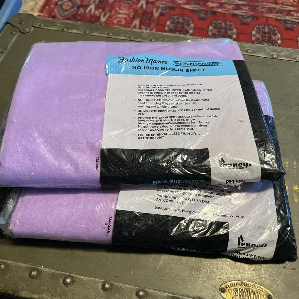 Vtg Set Twin Fitted 39x75 Penn-Prest Fashion Manor & Twin 72 x 104 Purple